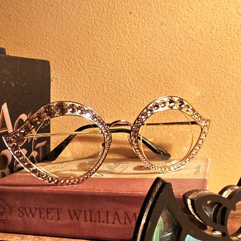 Crystal-Embellished Gold Cat-Eye Glasses - Women Accessories